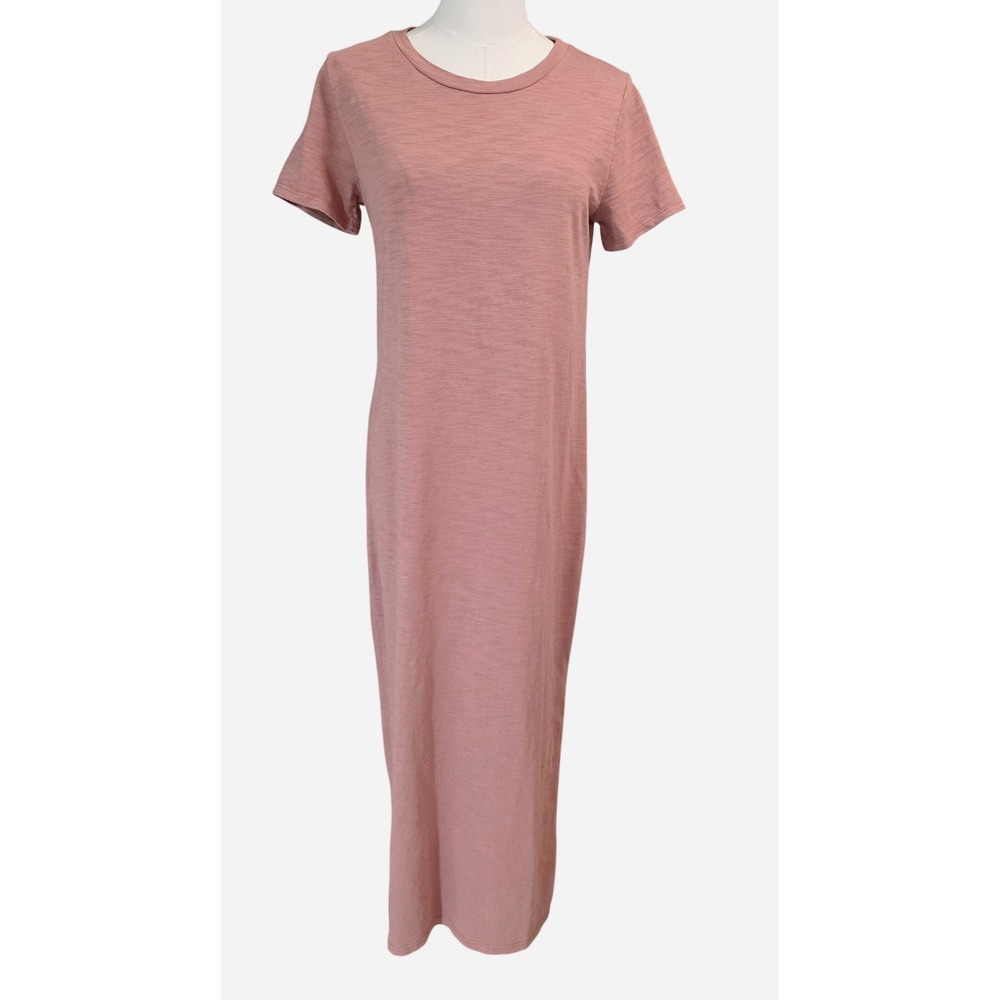 Lou & Grey T-Shirt Maxi Dress Women XS Pink New Cottonโ Slub Side Slit